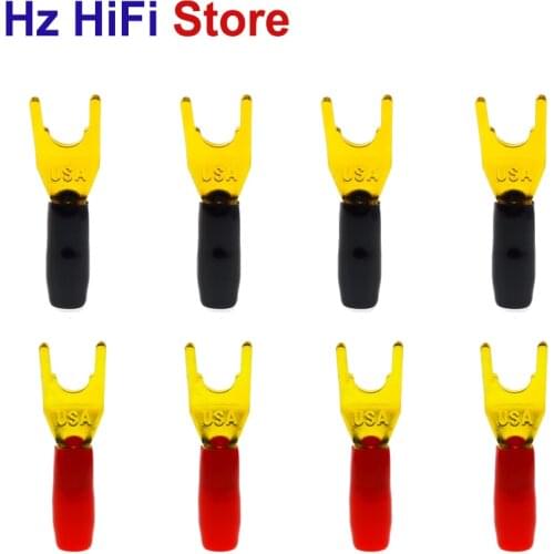 8Pcs HOT NEW Gold Plated Y Type Banana Plug Cable Wire Connector Solderless Fork Y Spade Speaker Plugs Adapter Audio Terminal