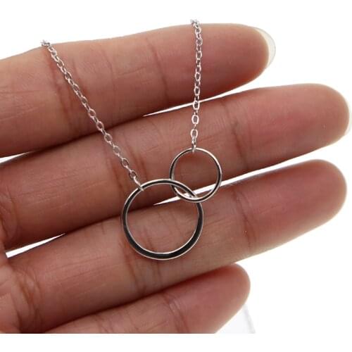 925 sterling silver simple delicate jewelry minimalist teen girl gift double circle moving round circle silver necklace