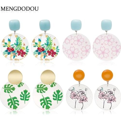 Acrylic Earrings for Women Round Colorful Acetate Dangle Drop Earrings 2021 Vintage Acrylic Small Fresh Leaf Acetate Earrings