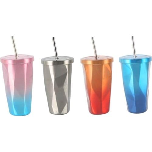 1 Piece 4 Colors 500ml Stainless Steel Tumblers Water Cups Unique Irregular Coffee Mugs Drinking Cups with Straw and Lid