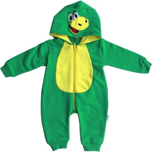 Dinosaur Hat Baby Jumpsuit-Green Yellow