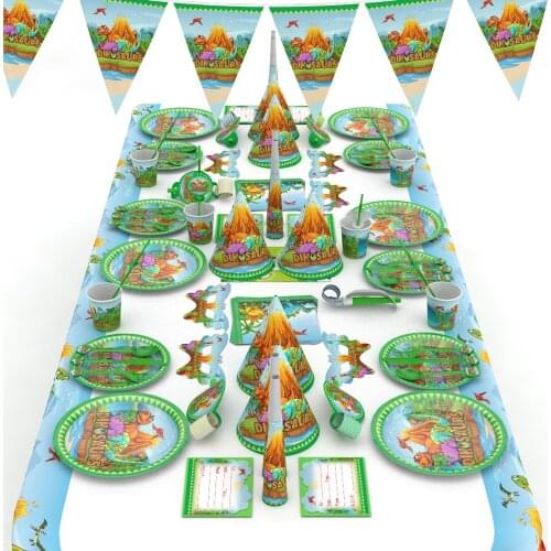 Dinosaur Theme Party Supplies Disposable Tableware Happy Birthday Kids Jungle Safari Green Dinosaur Jurassic World Party Decor
