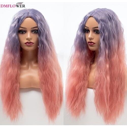 DMFLOWER-Womens long wavy colored red green hair middle part natural heat-resistant cosplay womens synthetic hair wig