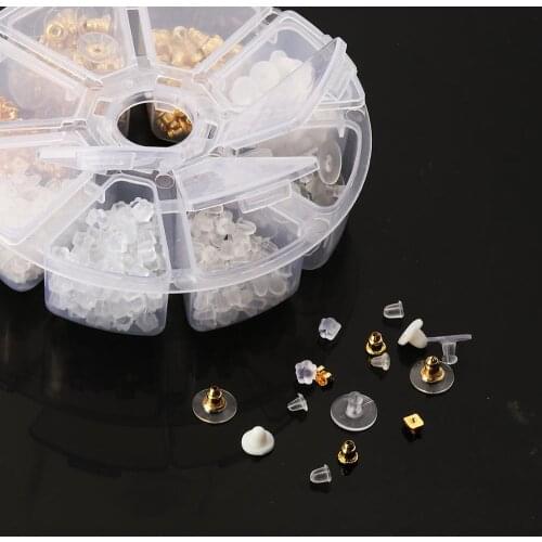 DoreenBeads 1Box Silicone Rubber & Metal Earring Back Ear Nuts Clasp Transparent Earring Findings DIY Jewelry Findings Materials