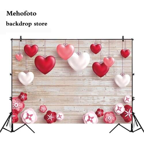 Mehofoto Love Red Heart Party Decoration Valentines Day Photo Background Wooden Wall Photography Backdrop Video Printed 238