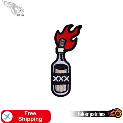 Torch Bottle Embroidery Patch Clothing DIY Applique Iron on Patches for Jackets Cool Applications Punk Rock Stripe Free Shipping