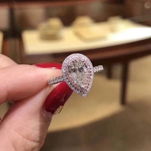 Luxury 925 Sterling Silver rings for Women Drop-cut 2ct sona Diamond Pave Pink 1 Surround Wedding Ring Set bague femme argent