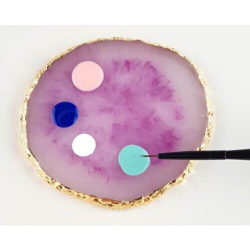 HFT) 1Pcs Natural Resin Nail Art Color Palette Acrylic Gel Polish Holder Drawing Color Paint Dish Glue DIY Display Tools 10stlye