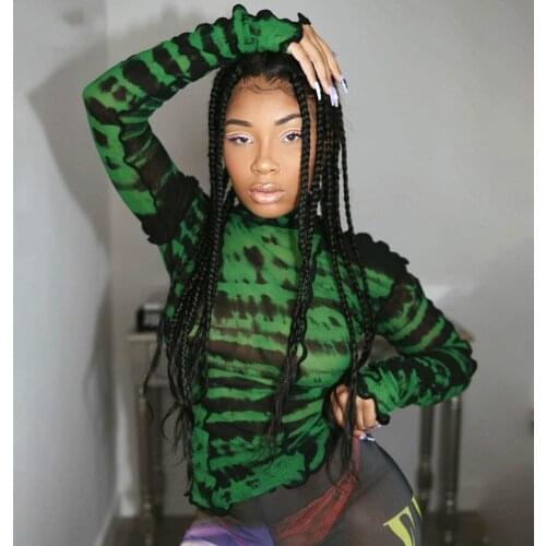 Fashionable Ruffle Striped Turtleneck T-Shirt Women Autumn See-Through Patchwork Skinny Club Streetwear Harajuku