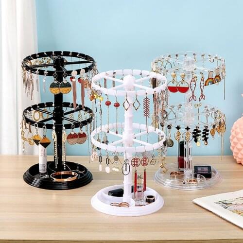 Fashion Rotating Acrylic earring holder stand display jewelry organizer tray Transparent Showcase Stand Storage Box