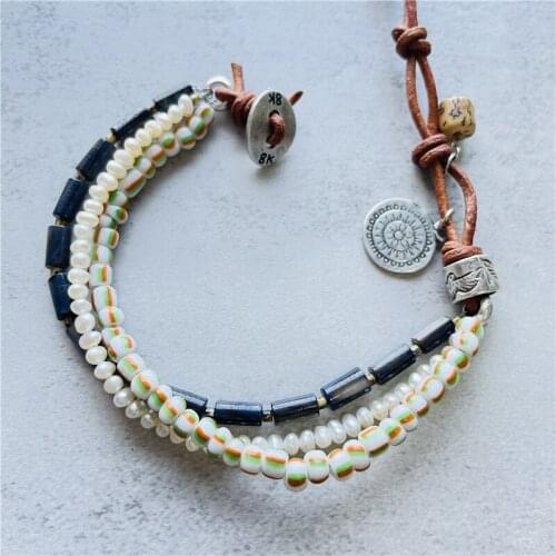 Fashion Jewelry Pearl Beads Leather Wrap Bracelets for Women Jewelry HQ Silver Plated Charms Womans Accessories