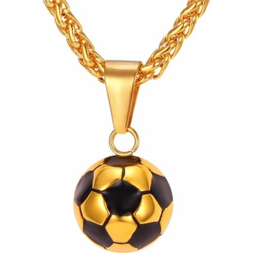 Soccer Necklaces Men Jewelry Gold Color Stainless Steel Fitness Football Sport Pendant & Chain Fathers Day Gifts For Dad