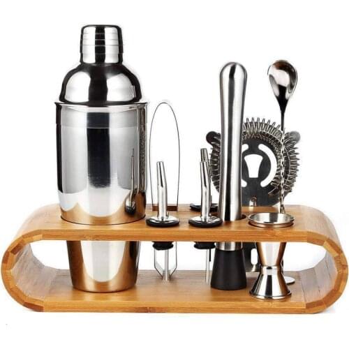 750ML Stainless Cocktail Shaker Kit Mixer Drinks Maker Tool Bar Sets With Wooden Rack Bartender Barware Drinkware Kit