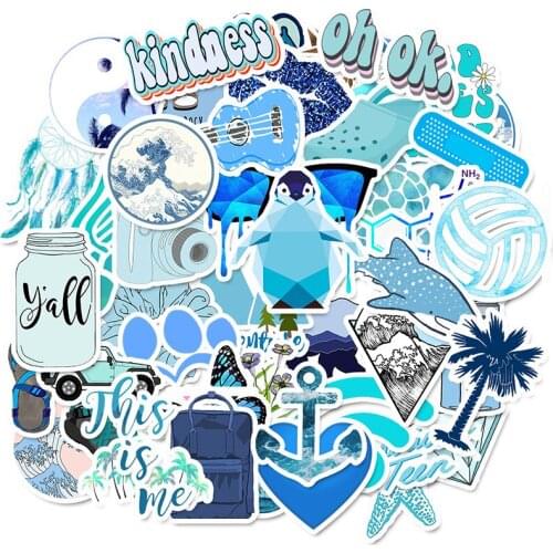 50pcs Cartoon Blue VSCO Stickers for Chidren Toy Waterproof Sticker To DIY Suitcase Laptop Bicycle Helmet Car Decals F4