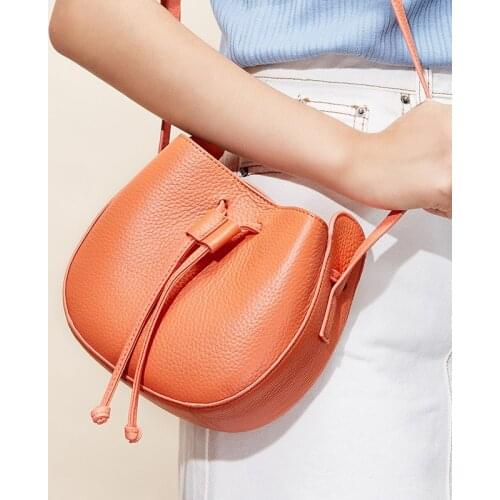 Genuine Women Bag Genuine Leather Purse and Shoulder Crossbody Bag Fashion Trend Bolsas Handbag Female Party Small Bucket Bag