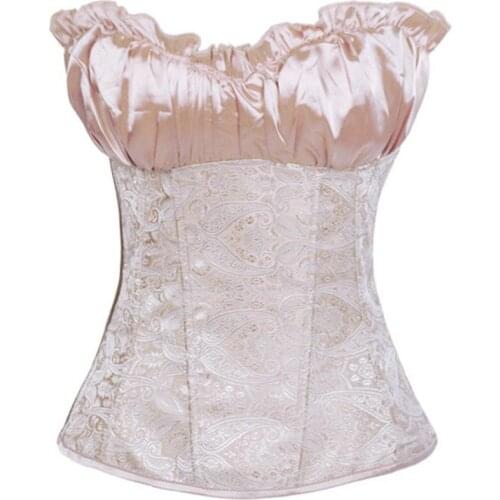 New 2015 Fashion Women Sexy Satin Overbust Boned Halter corset + thong zipper bustier with strap S - XXL red black white