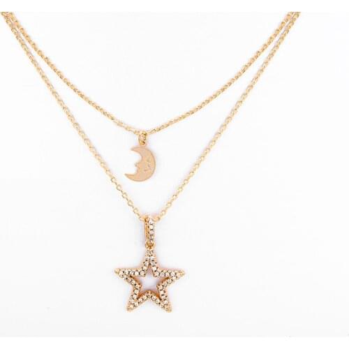New Necklace 2020 Layered Necklace Niche Light Luxury Star and Moon Double-layer Necklace Gold Plated Necklace Female