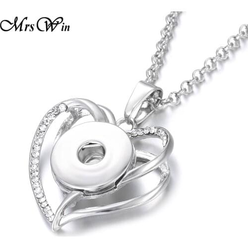 2020 New Snap Button Necklace Pendant fit 18mm Snap Buttons Jewelry Rhinestone Love Heart Necklace Valentines Day Gifts