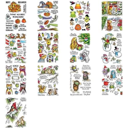 4*6 inch Clear Transparent Stamps Santa Claus Gift Box Halloween Pumpkin Critters Mice Dogs Cats Bunny Birds Owls DIY Craft