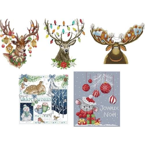 Christmas Series Printed Cross Stitch Kits 14CT 2 strands DIY Cotton Thread Stitch Kits Embroidery Needleworks Sets