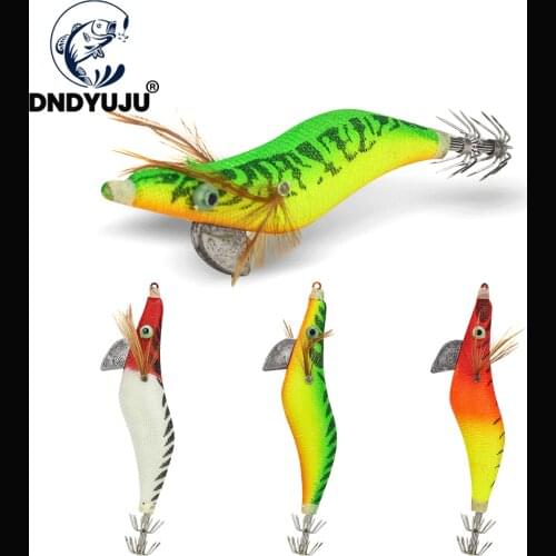 DNDYUJU 1pcs 12cm Fishing Lure Bag Squid Hook Jigs Octopus Cuttlefish Shrimp Baits 3D Eyes Luminous Lures Hook Wooden Shrimp