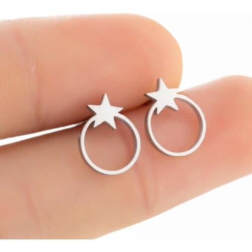 Black Stainless Steel Simple Round Circle Triangle Square Stud Earrings For Men and Women Street Pop Punk Hip Hop Ear Jewelry