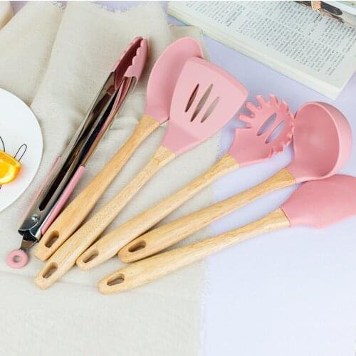 Silicone+wood Tablewares No Paint Solid Wood Anti Scald Soup Fruit Wood Material Kitchen Utensils All-in-one High Temperature
