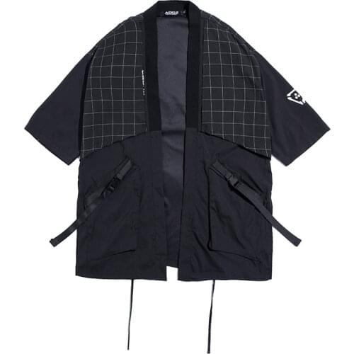 Techwear Patchwork Plaid Oversized Fake Two Pieces Men Shirts Hip Hop Autumn Cotton Male Casual Long Sleeve Shirts Streetwear