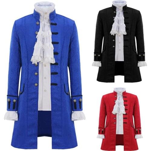 Men Steampunk Trench Coat Frock Outwear Vintage Prince Overcoat Medieval Renaissance Jacket Cosplay Costume With White Blouse