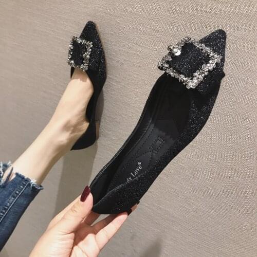 Crystal square buckle flat shoes woman new spring sequines cloth slip on loafers comfy lazy moccasins ballet flats women