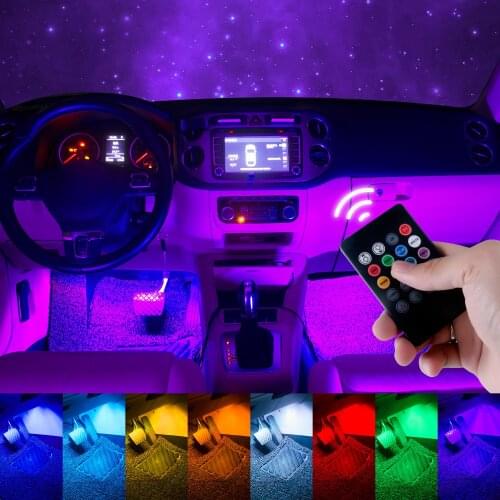 Upgraded Car LED Strip Light 4PCS 72 LED Multicolor Car Interior Light Sound Active Function Wireless Remote Control Car Charger