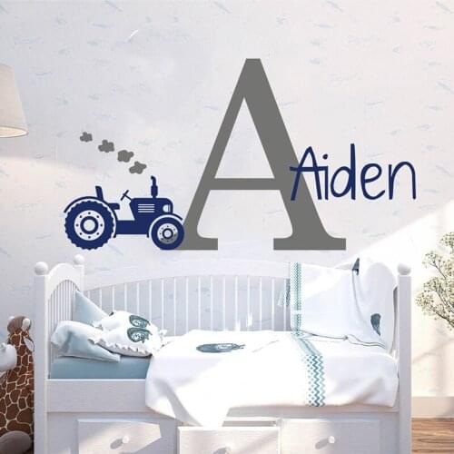 Custom Name Farm Tractor Wall Sticker Boy Room Kids Room Personalized Name Tractor Truck Farm Wall Decal Bedroom Vinyl Decor