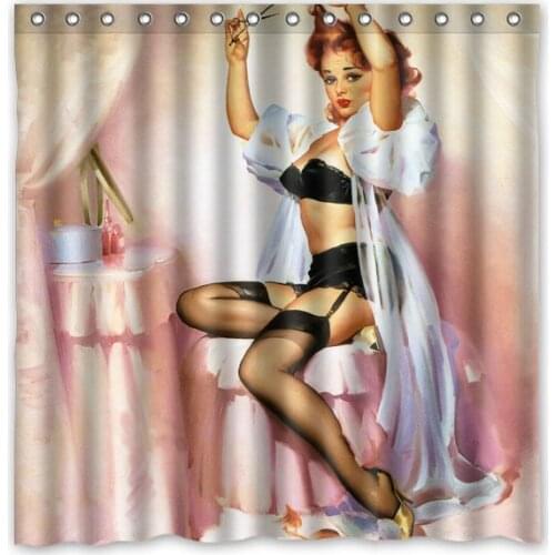 2016 Hot Sale!Vintage Sexy Pin Up Girl Make Up Background Waterproof Polyester Shower&Bath Curtain( 180X180CM)