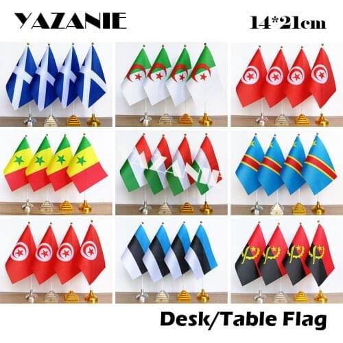 YAZANIE 14*21cm 4PCS Scotland Algeria Tunisia Senegal World Country Desk Flag Hungary Congo Estonia Angola National Table Flag
