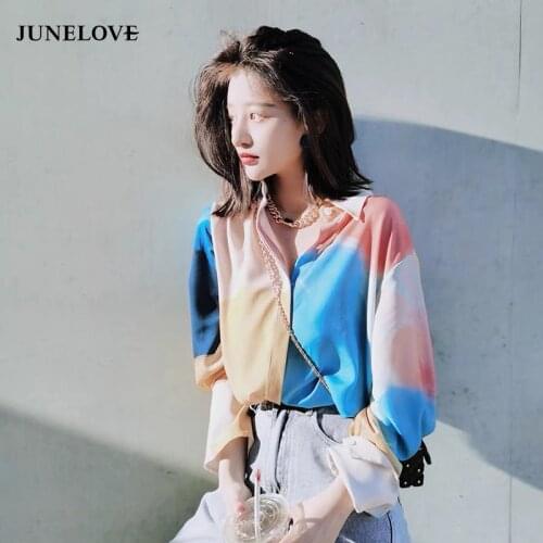 JuneLove Casual Blouse and Tops Women Long Sleeve Elegant Thin Shirt Females Turn Down Collar Korean Office Lady 2021 Summer Y2K