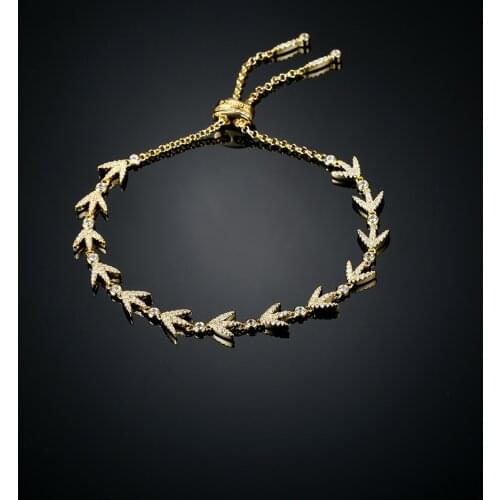 Fashion Micro Cubic Zirconia Tennis Adjustable Bracelet Bangle For Women Gold Color Crystal Leaf Bracelets Jewelry Gift Zk40