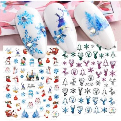 Winter Xmas Nail Sticker 3D Christmas Elk Santa Snowflake Rabbit Cartoon Slider Design Polish Deco Nail Accessories