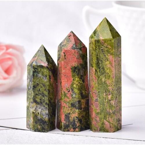 1PC Natural Unakite Crystal Point Healing Energy Stone Crystal Wand Quartz Tower Ornament Reiki Obelisk Home Decoration DIY Gift