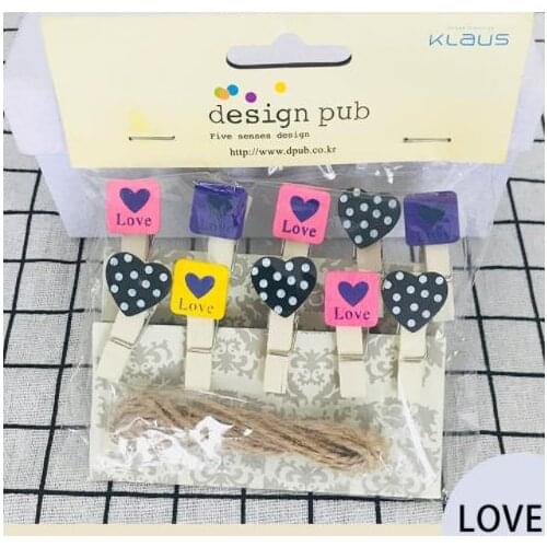 10pcs/lot Cartoon Clips With 2M Hemp Rope Wooden Clips Bookmark Photo Paper Craft DIY Clip Mini Pin For Home Decorate