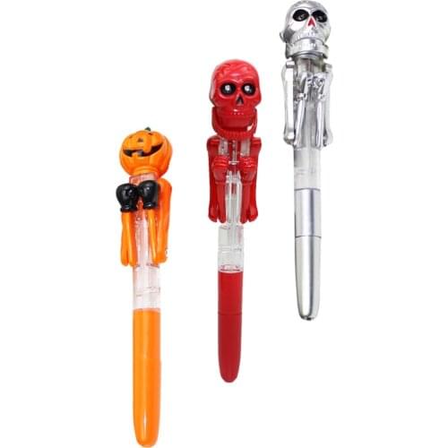 3pcs Halloween Ballpoint Pens Pumpkin Skull Glowing Writing Pen Mixed Styles
