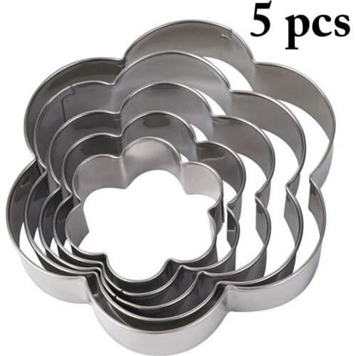 5PCS Flower Shape Cookie Cutter Stainless Steel Cake Cutter Mold Baking Cutter Mold DIY Baking Mould Stencils Pastry