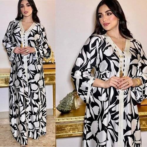 Abaya Turkey Dubai Muslim New Boho Dress Women Kaftan Abayas Moroccan 2021 Eid Mubarak Muslim African Print Long Sleeve Dresses