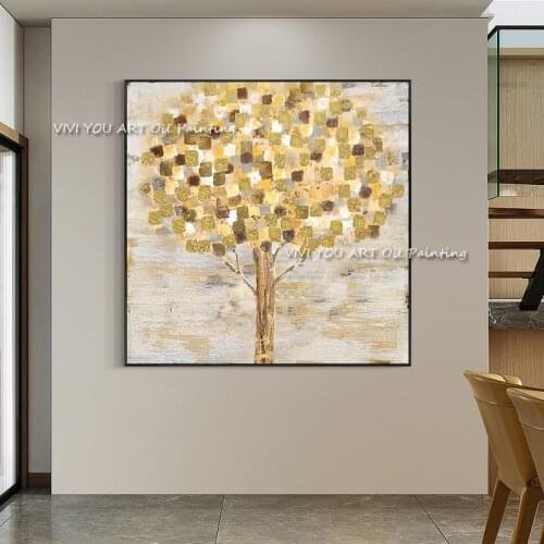 100% New Handmade Large Gold money Tree Painting Modern landscape Oil Painting On Canvas Wall Art Picture Home Office Decor