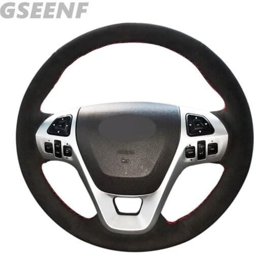 Car Steering Wheel Cover For Ford Explorer 2011-2019 Flex 2013 Edge 2011-2014 Taurus 2013-2019 Black Hand-stitched Suede