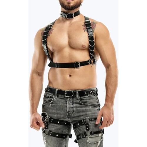 3pcs Pu Leather Chest Harness Belts Gay Body Bondage Straps Fetish Goth Rave Exotic Tanks Punk Adjustable Costumes Suspenders