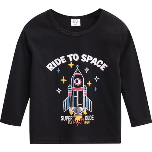 Tees Tops Long Sleeves Rocket Boys Shirt Clothing Baby Toddler Infant Clothes Cotton Cartoon Tee 2-8 Years Toddler Boy Clothes