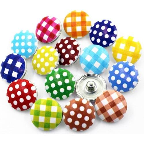 Hot Selling 20pcs/lot Multicolor Grid 18mm Woodiness Dot Snap Buttons Charms Fit DIY Snap Replaceable Bracelet Jewelry Making