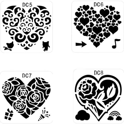 4pc Stencil Heart Painting Template 13*13cm Bullet Journal DIY Accessories Decoration Sjabloon Office School Supplies Reusable