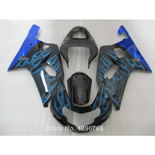 Fairing kit for Suzuki injection molded GSXR 600 01 02 03 blue flames black fairing kit GSXR750 2001 2002 2003 LV81
