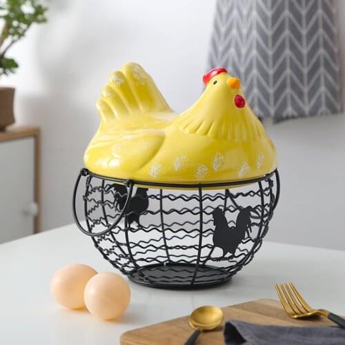 American country style wrought iron fruit snack egg basket, hen storage basket, creative home kitchen decoration